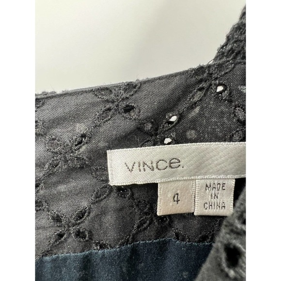 Vince Women’s Short Sleeve Square Neck Cotton Eyelet Lined Dress Black Size 4 - Picture 10 of 12